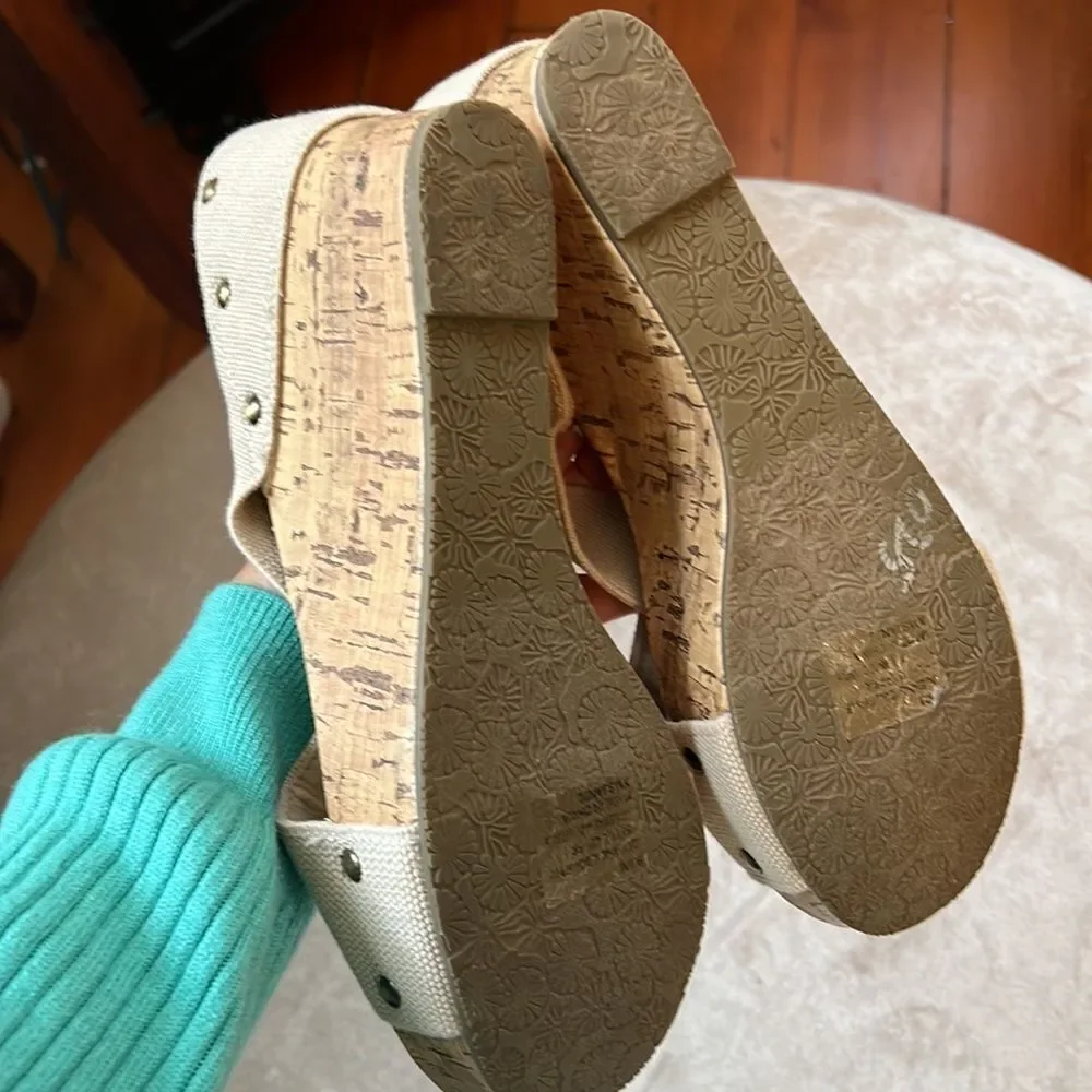 *ESPIRIT* Sz 9.5 Cork Wedge Bandage Wrap Style Samdals COMFY! EUC!
